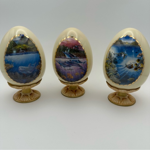 Danbury Splendors Of The Sea 1995 Porcelain Egg Collection Set Of 6 With Stands - Picture 4 of 12